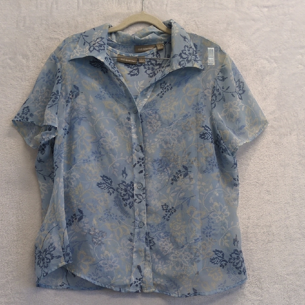 Croft & Barrow Women's Blue Floral 2 Pc Button Down Shirt Size L